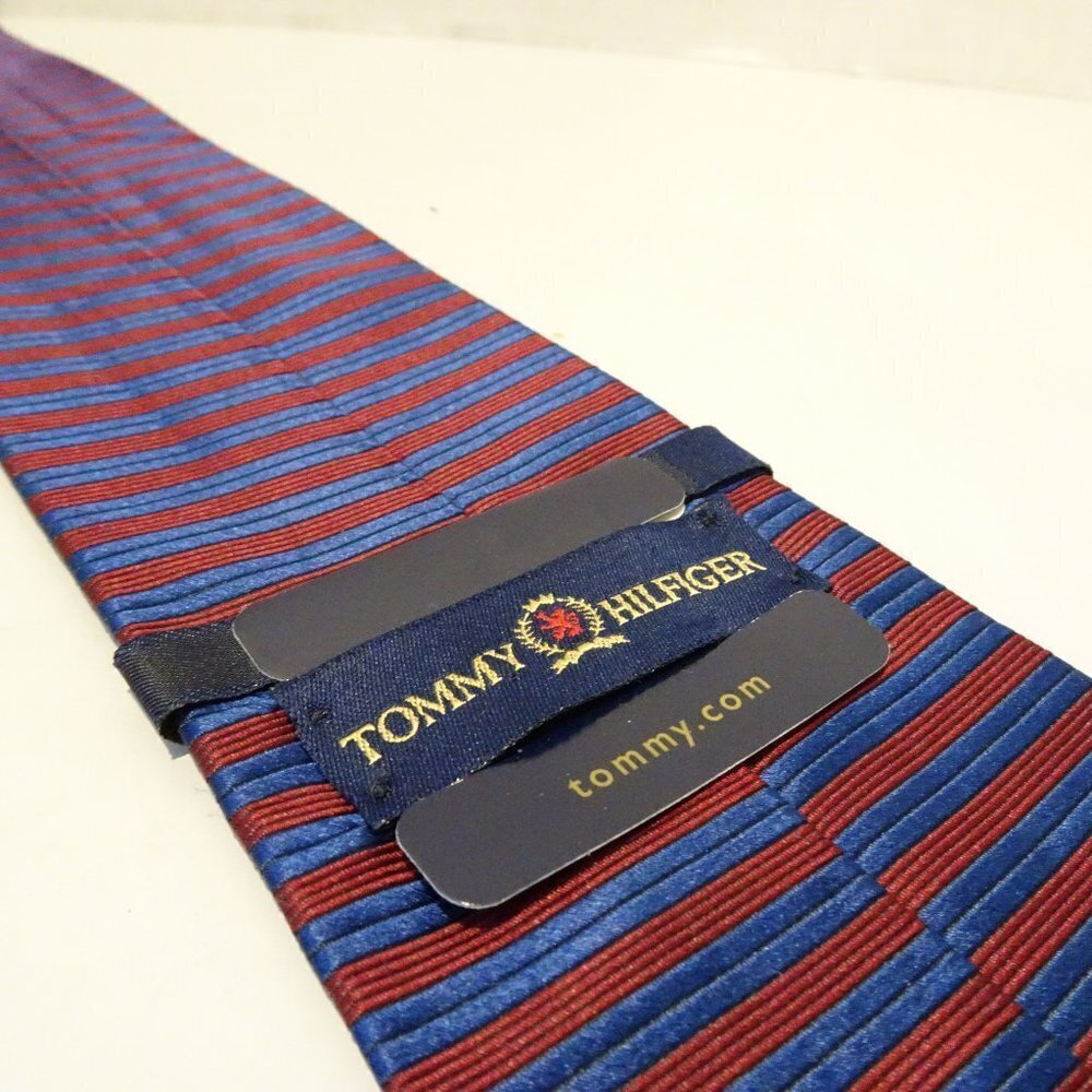 Tommy Hilfiger Silk Horizontal Stripe Tie Red Blue NEW Made in USA Preppy